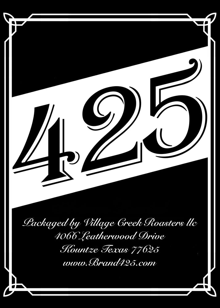 
                  
                    Brand 425 Texas Small Batch Specialty Coffee Back Label
                  
                